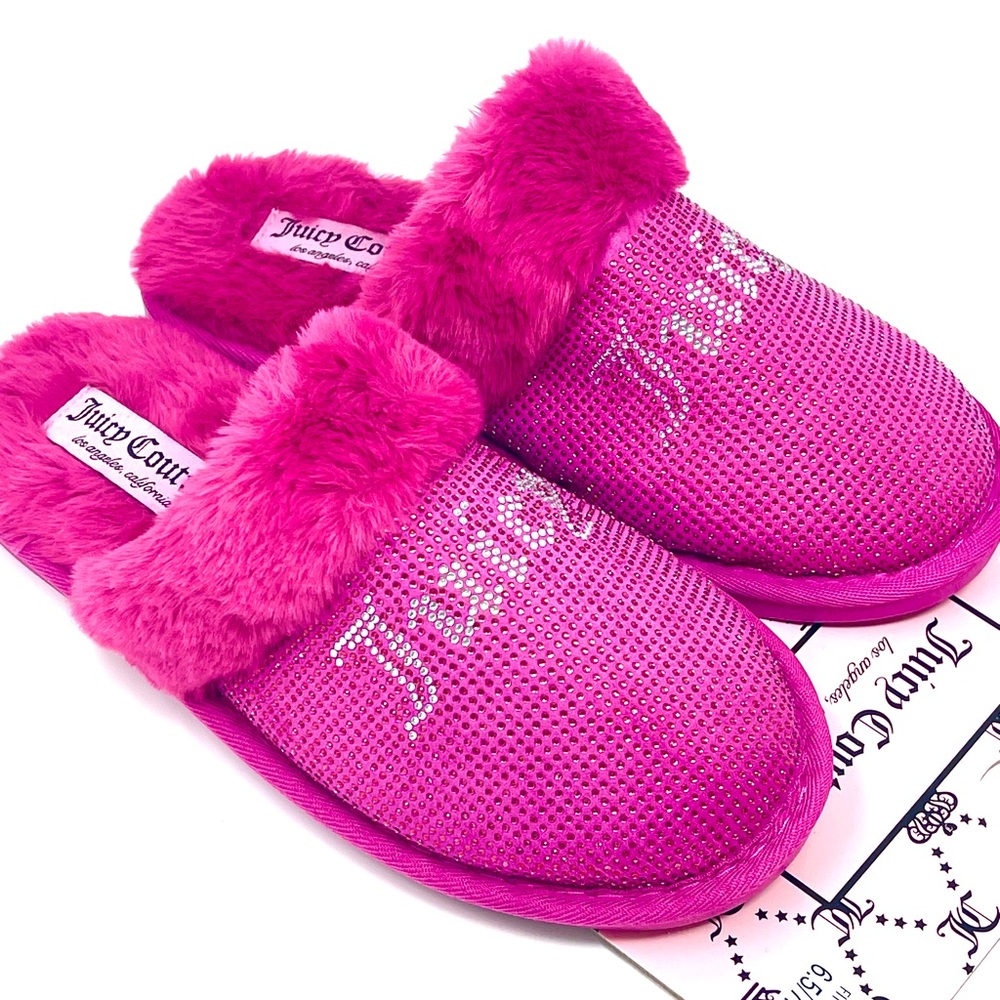 JUICY COUTURE Kisses Bling Slippers Sandals Women's SIZE MEDIUM 6.5-7.5 Hot Pink
